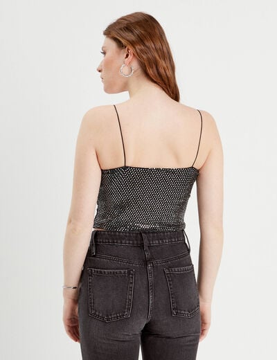 Débardeur cropped paillettes couleur argent femme