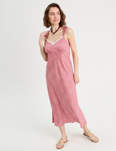 Robe longue évasée rose femme