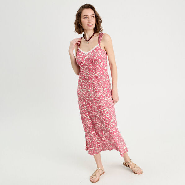 Robe longue évasée rose femme