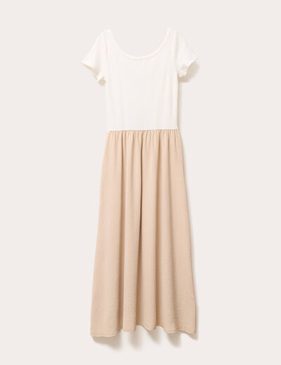 Robe longue évasée 2-en-1 beige femme