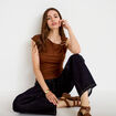 Top asym&eacute;trique d&eacute;tail bijou marron femme