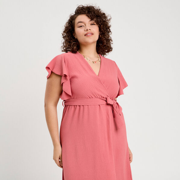 robe longue evasee cache coeur vieux rose femme Robe longue évasée cache-coeur vieux rose femme