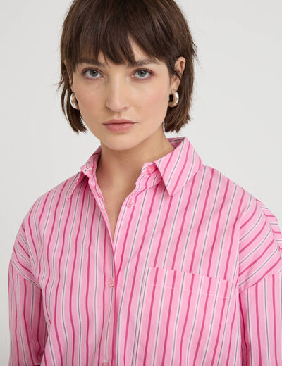 Chemise oversize col classique rose vif femme