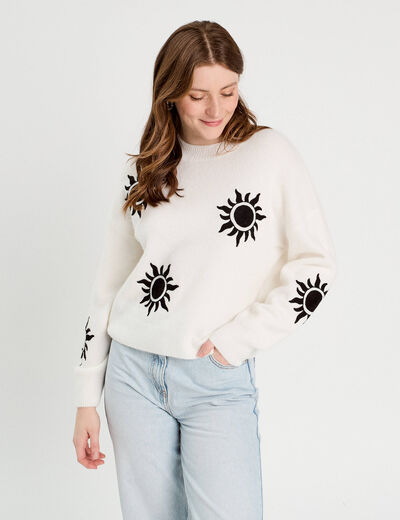 Pull manches longues ecru femme