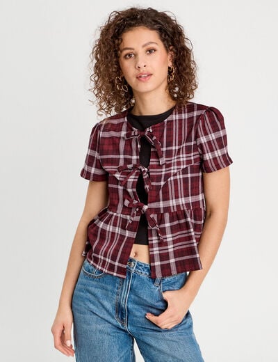 Blouse avec noeuds bordeaux femme
