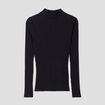 T-shirt côtelé col montant noir femme