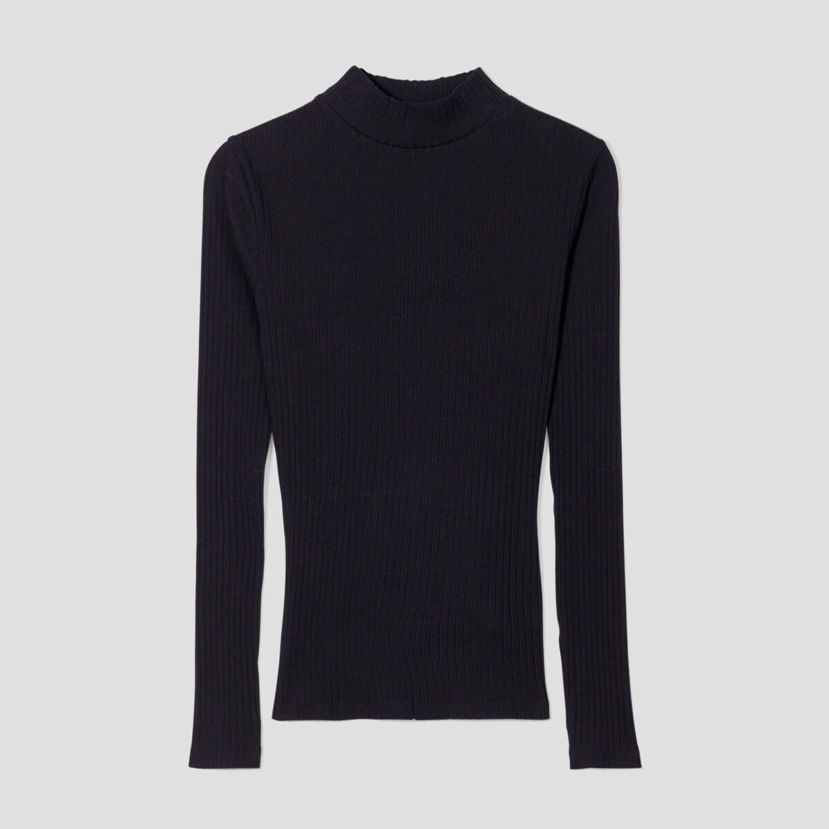 T-shirt côtelé col montant noir femme