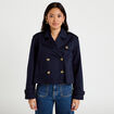 Trench droit court col tailleur bleu marine femme