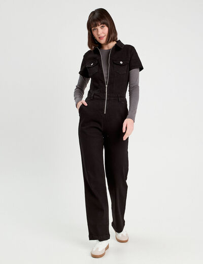 Combinaison pantalon en jean denim noir femme