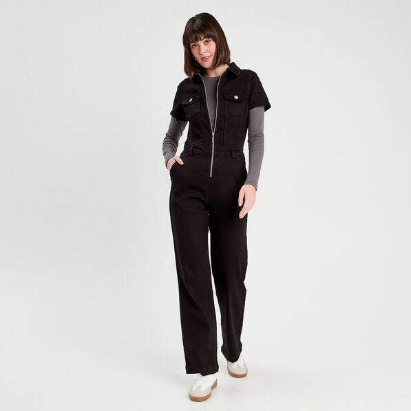 Combinaison pantalon en jean denim noir femme