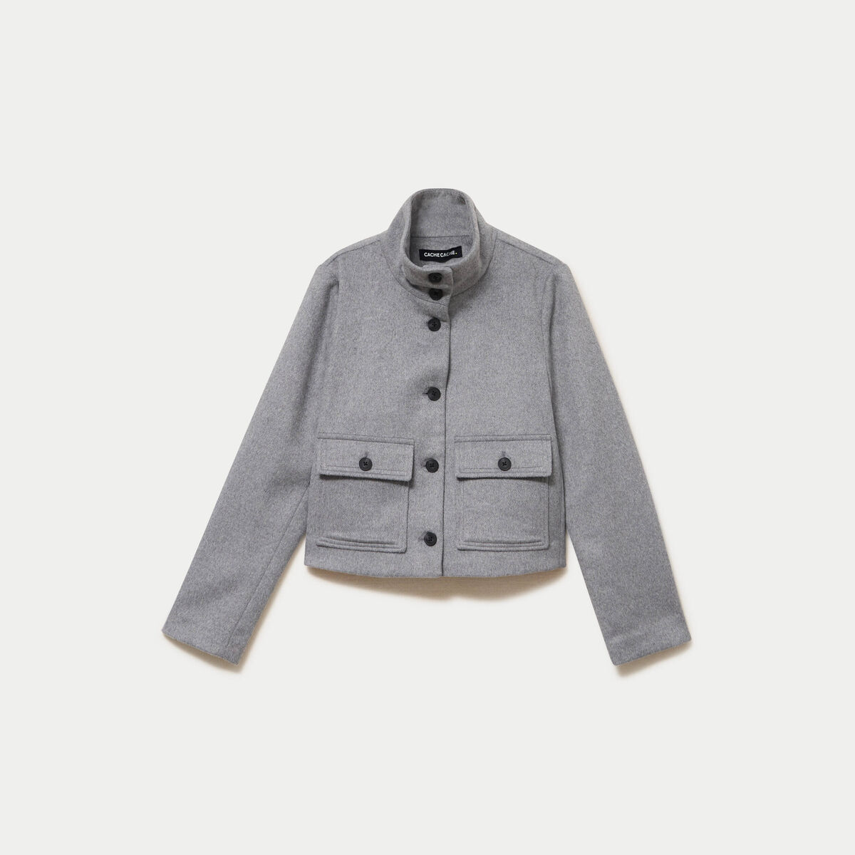 Veste courte aspect laineux gris femme