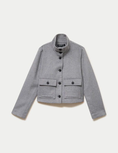 Veste courte aspect laineux gris femme