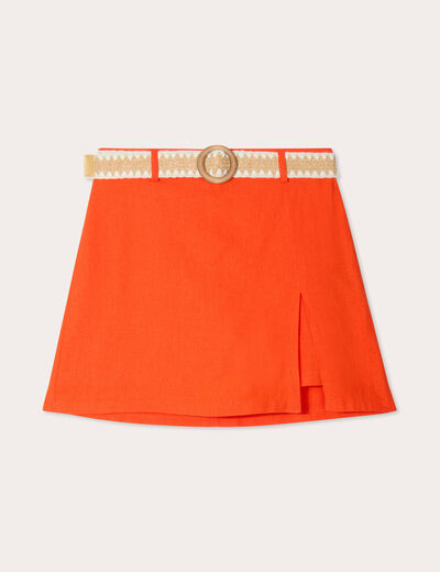 Jupe-short ceinturée contenant du lin orange femme