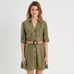 Robe chemise trapèze ceinturée vert kaki femme