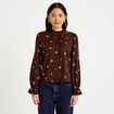 Chemise droite broderie manches longues marron fonc&eacute; femme