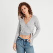 Gilet col cache-coeur noué gris clair femme