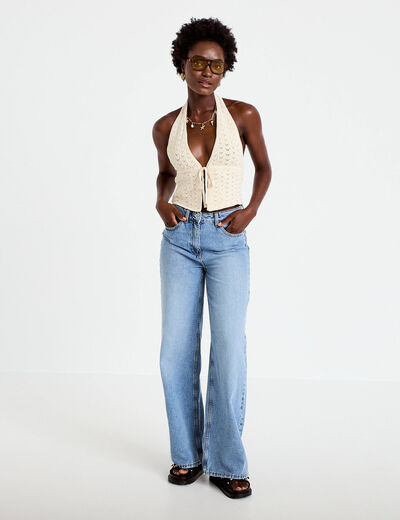 Top ajour&eacute; ecru femme