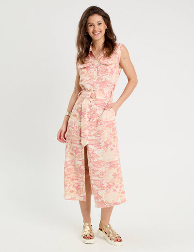 Robe chemise évasée beige femme