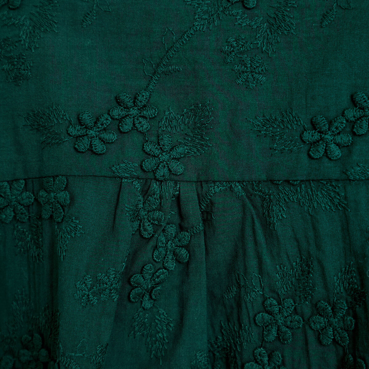 Blouse droite col rond manches longues vert fonc&eacute; femme
