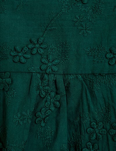 Blouse droite col rond manches longues vert fonc&eacute; femme