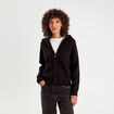 Gilet manches longues capuche noir femme