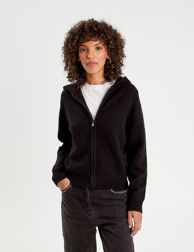 Gilet manches longues capuche noir femme