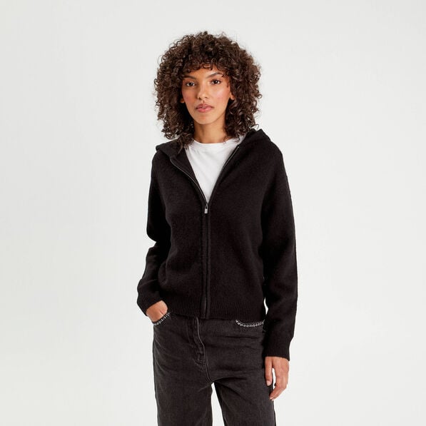 gilet manches longues capuche noir femme Gilet manches longues capuche noir femme
