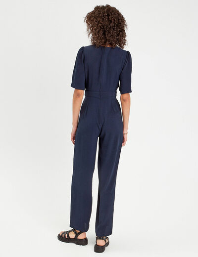 Combinaison pantalon nouée bleu marine femme