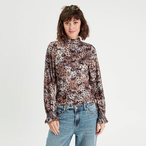 t shirt col montant marron femme T-shirt col montant marron femme