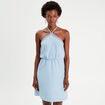 Robe évasée bretelles nouées denim bleach femme