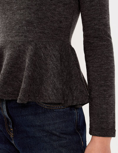 Pull ajusté court manches longues gris foncé femme