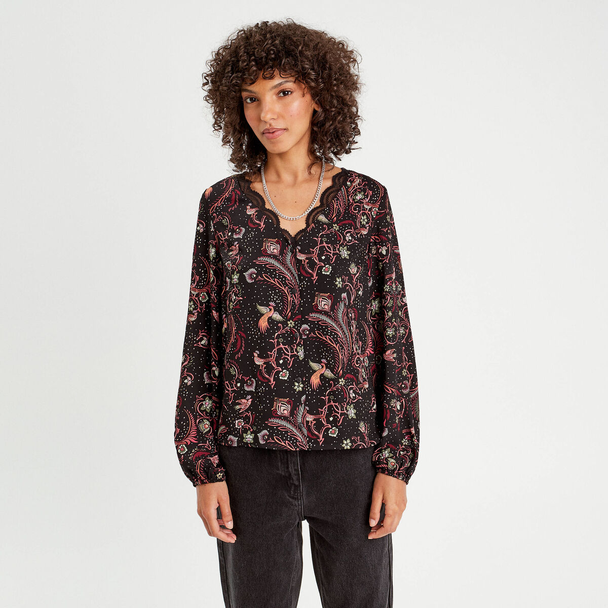 Chemise manches longues noir femme