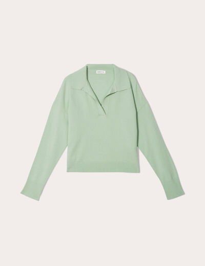 Pull col polo vert kaki femme