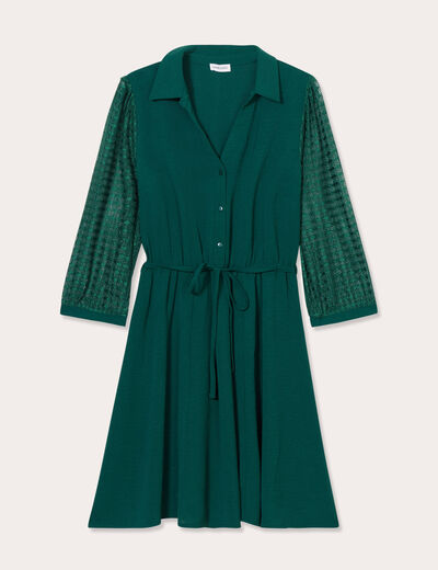 Robe trapèze manches dentelle vert foncé femme