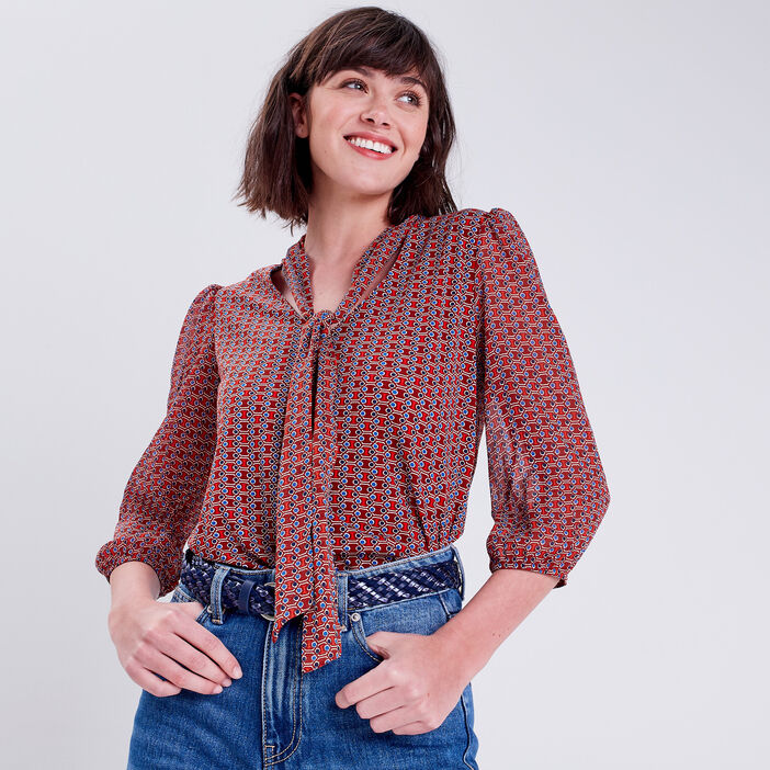 Blouse manches 3/4 marron femme