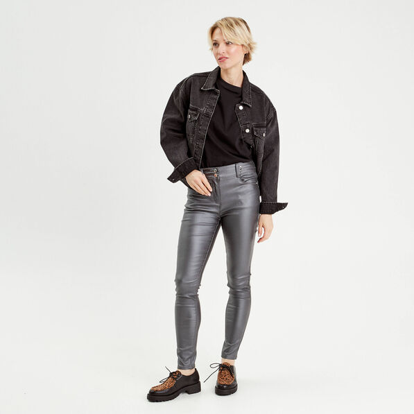Pantalon skinny enduit gris foncé femme