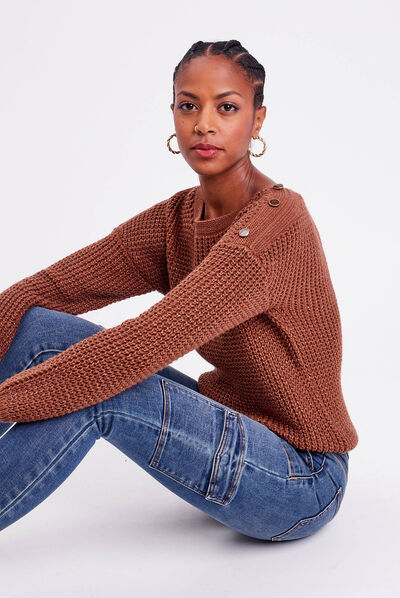 Pull manches longues marron femme