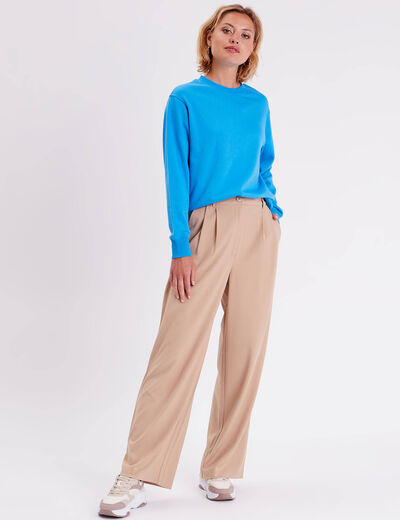 Sweat oversize col rond bleu femme