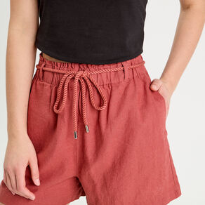 Short regular contenant du lin vieux rose femme