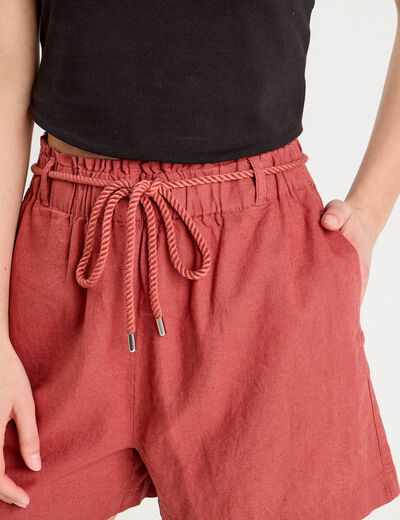 Short regular contenant du lin vieux rose femme