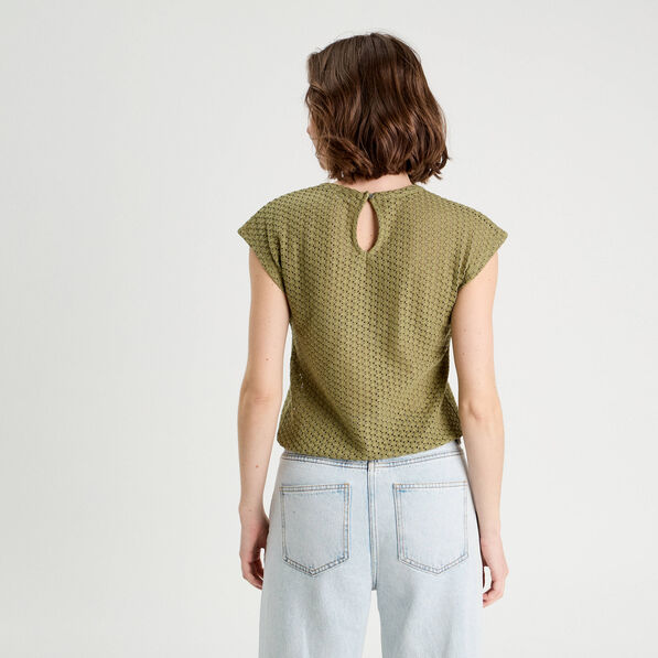 Débardeur ajouré vert kaki femme