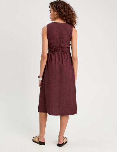 Robe midi évasée sans manches prune femme