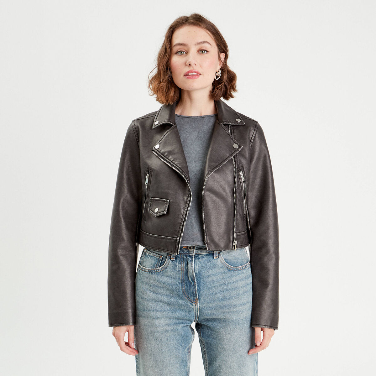 Veste biker simili cuir noir femme