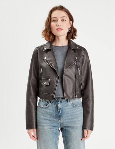Veste biker simili cuir noir femme