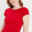 T-shirt manches courtes côtelé rouge femme