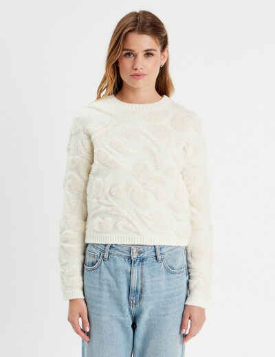 Pull manches longues ecru femme