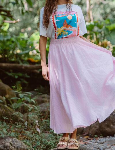 Jupe longue &eacute;vas&eacute;e rose clair femme