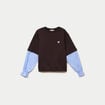 Sweat bi-mati&egrave;re manches longues marron fonc&eacute; femme