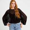 Blouse dentelle col rond manches longues noir femme