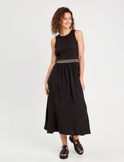 Robe longue effet 2-en1 noir femme